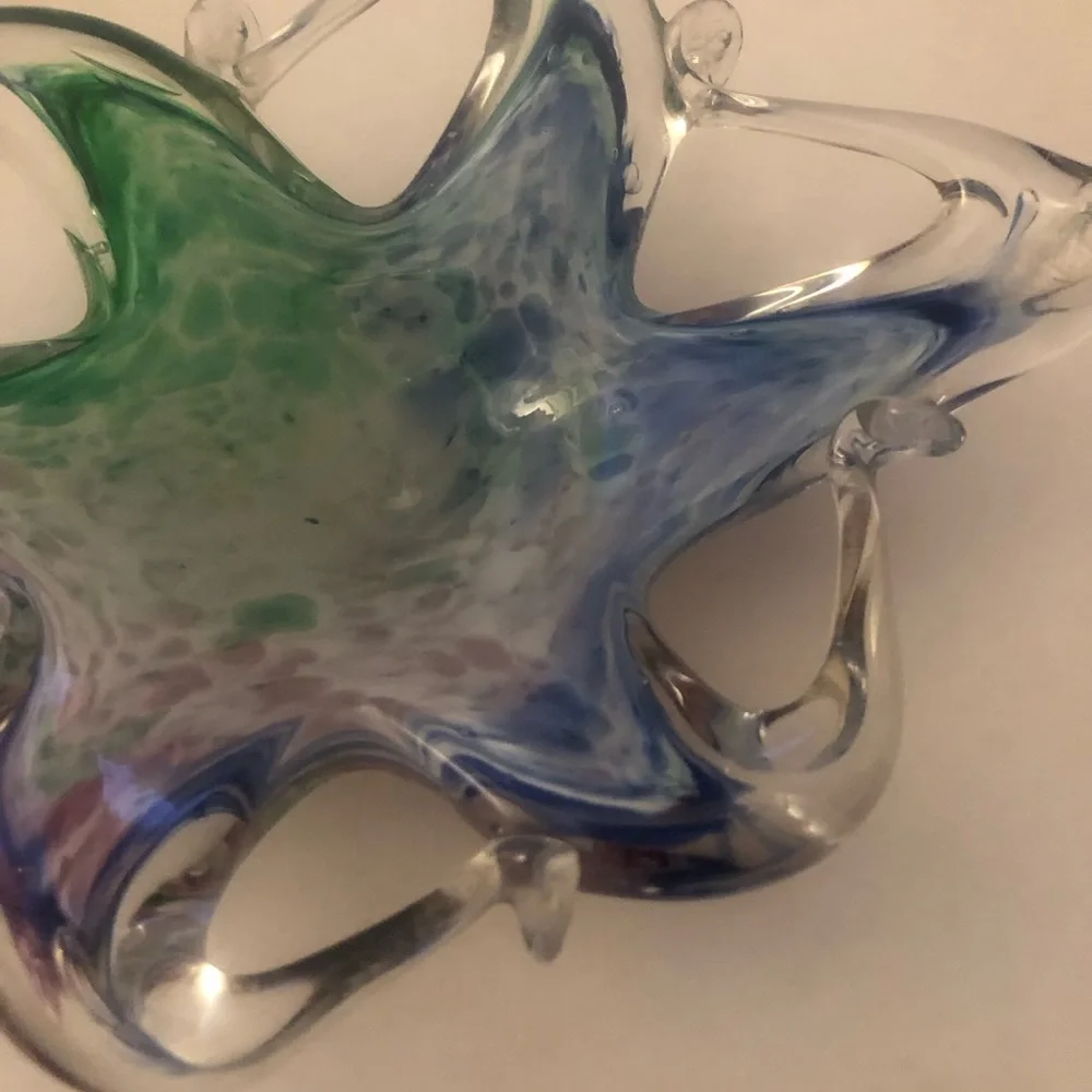 Murano Green and Blue Art Glass Paperweight Trinket Holder Blue Red Pink Green